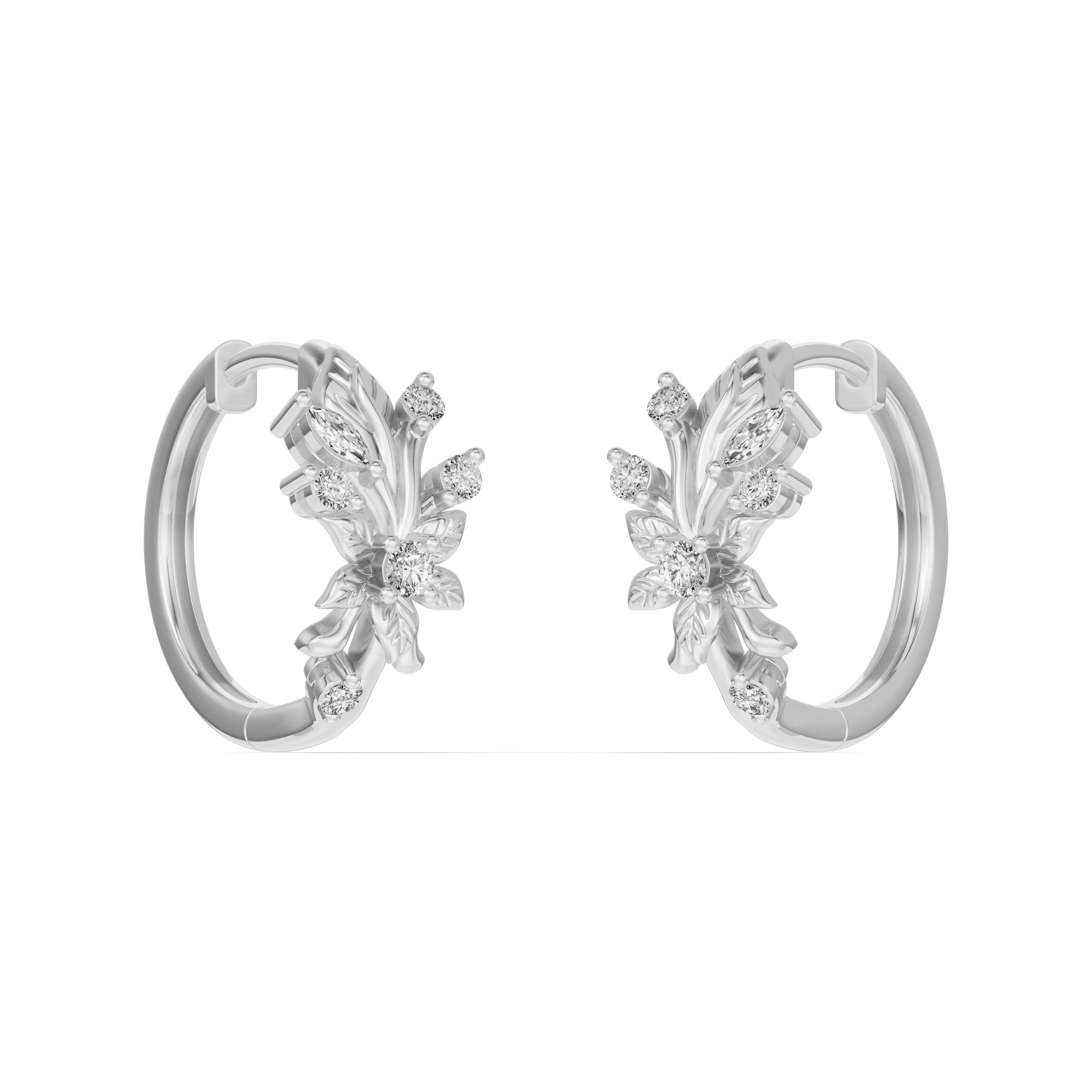 18K White Gold Flora Diamond Hoop Earrings