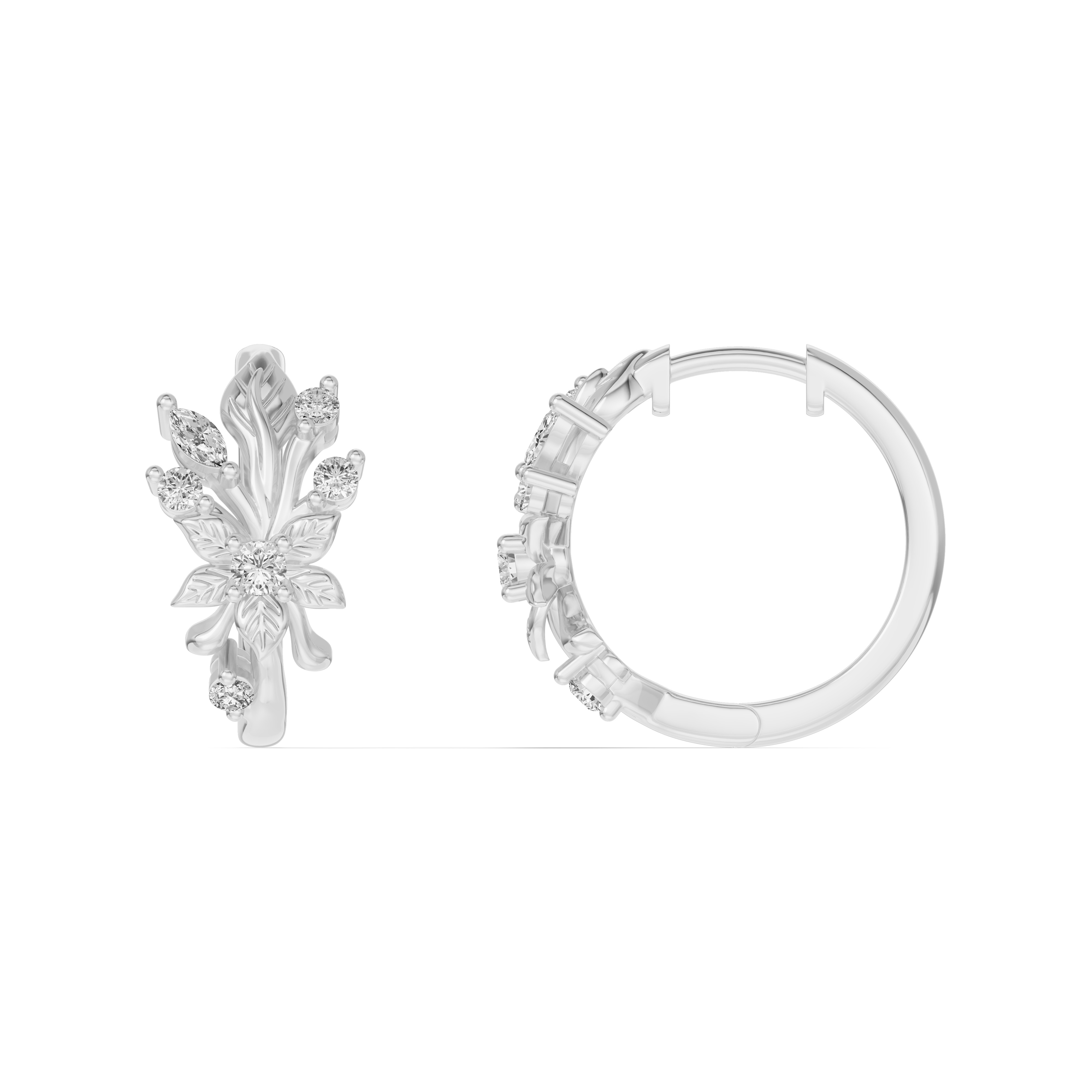 18K White Gold Flora Diamond Hoop Earrings