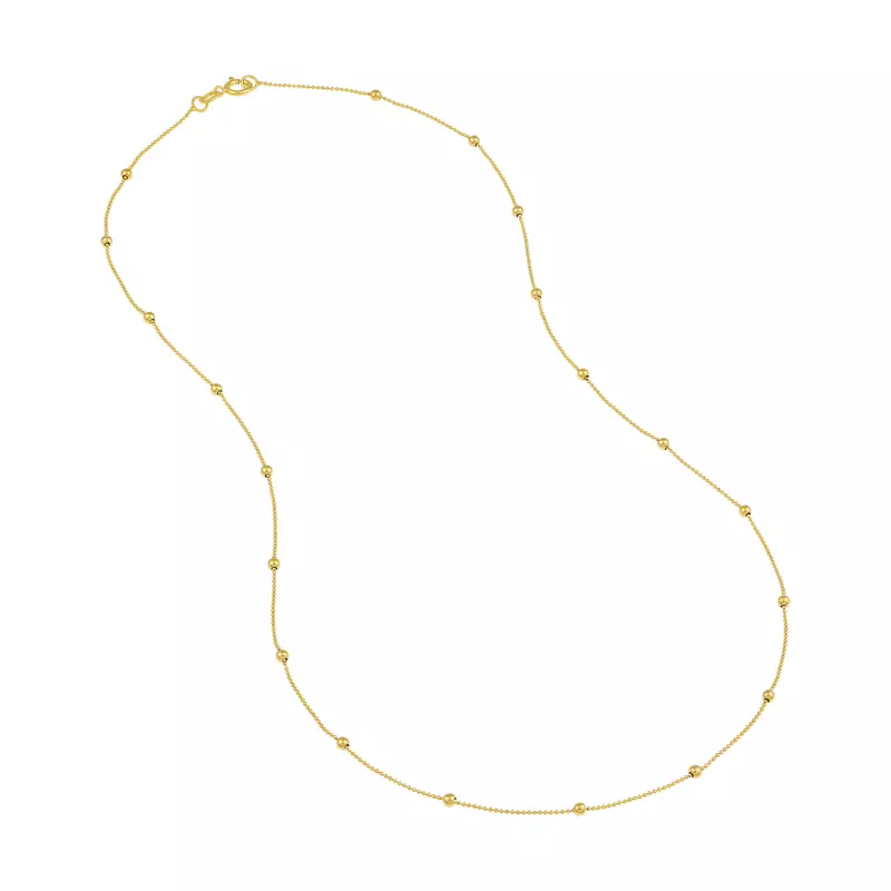 14K Yellow Gold Mini Bead Station Gold Necklace