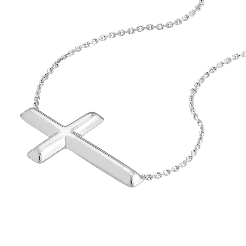 14K White Gold Sideways Gold Cross Necklace