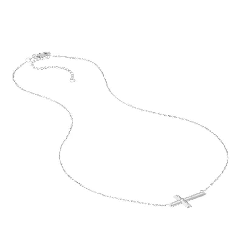 14K White Gold Sideways Gold Cross Necklace