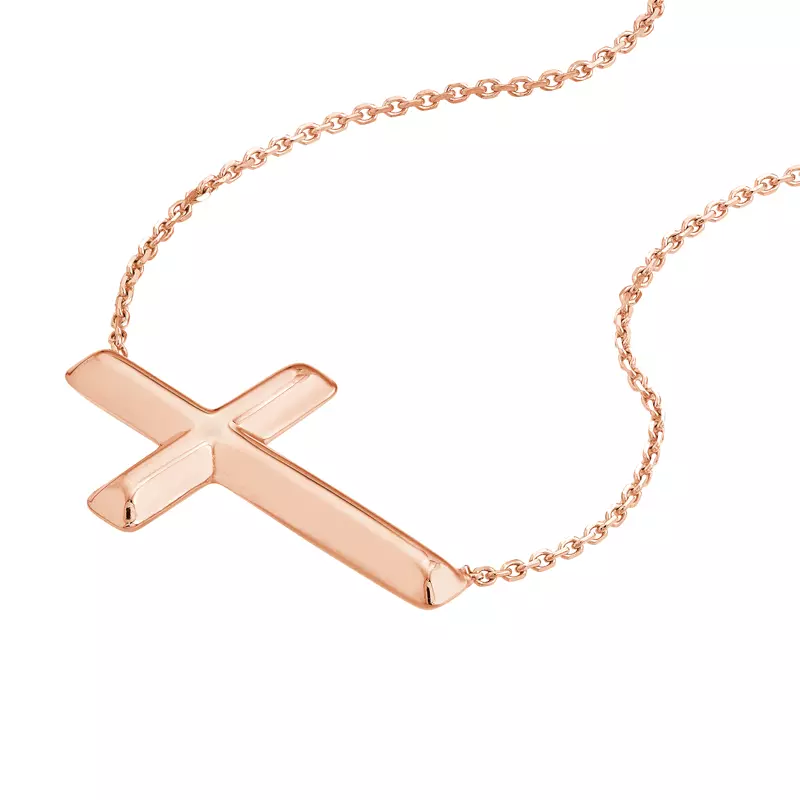 14K Rose Gold Sideways Gold Cross Necklace