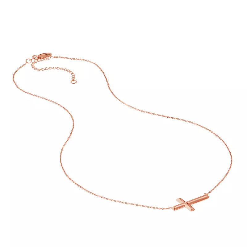 14K Rose Gold Sideways Gold Cross Necklace
