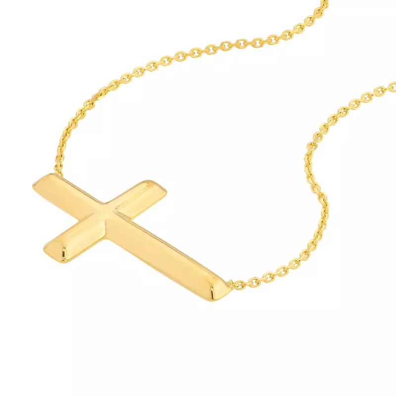 14K Yellow Gold Sideways Gold Cross Necklace