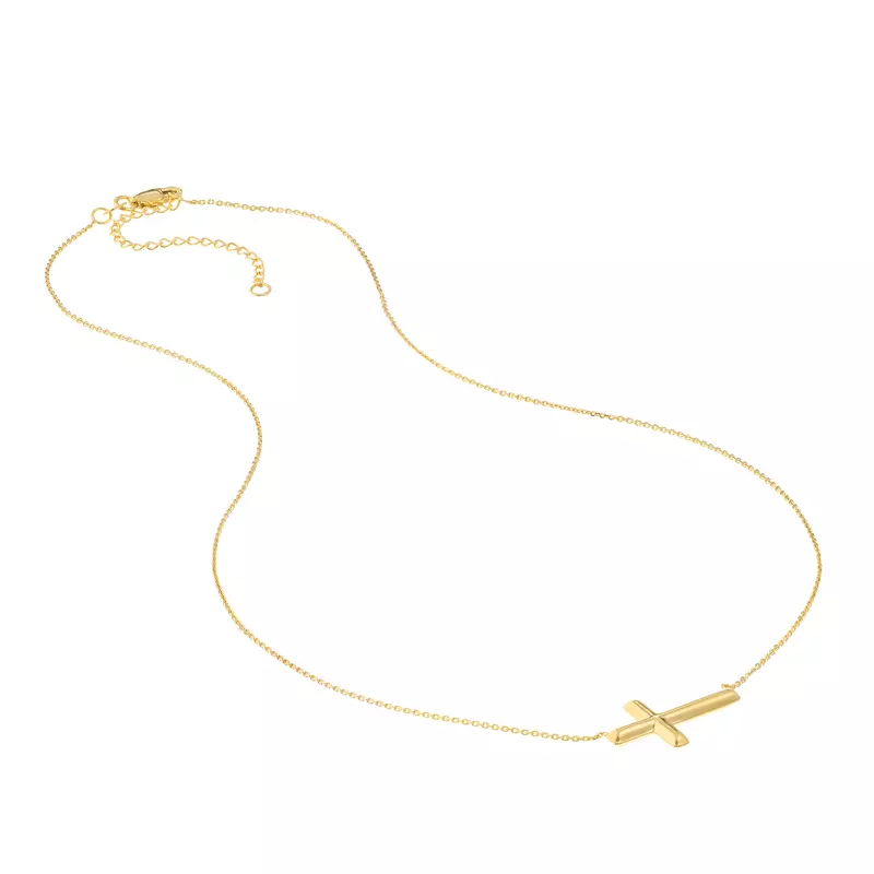 14K Yellow Gold Sideways Gold Cross Necklace