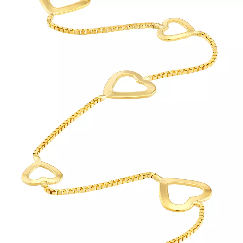 14K Yellow Gold Open Heart Station Gold Bracelet