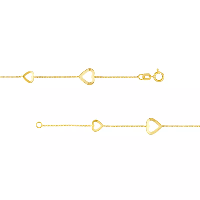 14K Yellow Gold Open Heart Station Gold Bracelet
