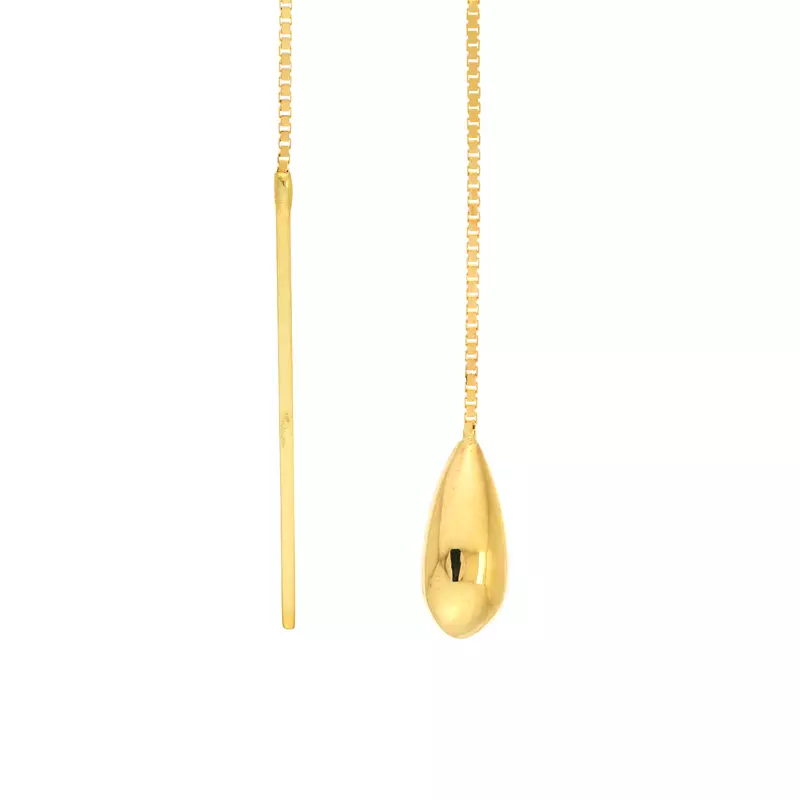 14K Yellow Gold Sleek Teardrop Gold Threader Earrings