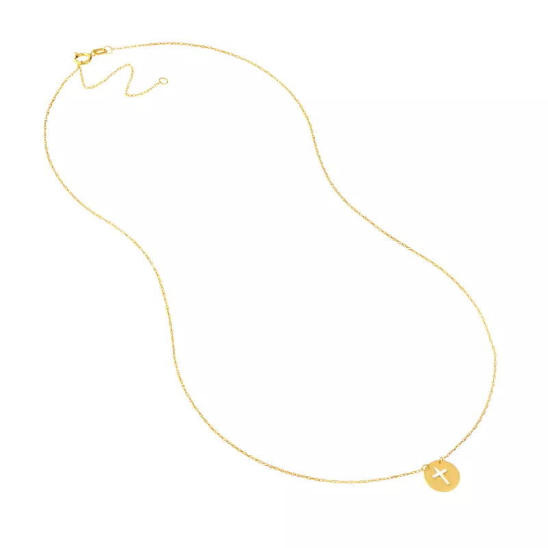 14K Yellow Gold Mini Cross Disc Gold Necklace
