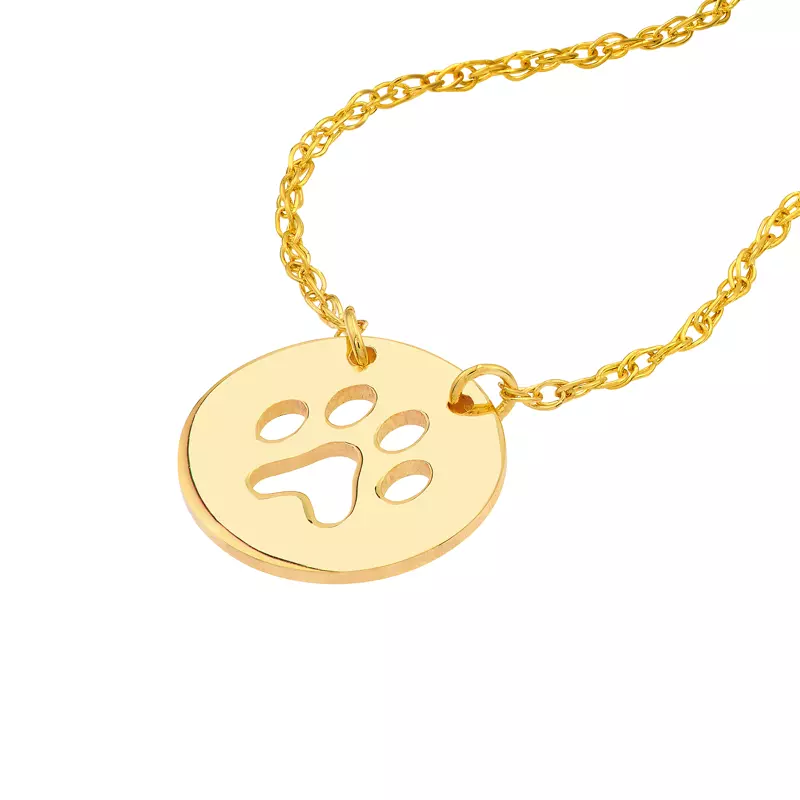14K Yellow Gold Mini Paw Print Disc Gold Necklace
