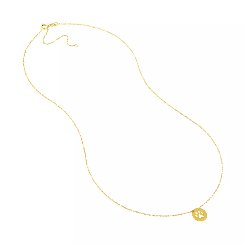 14K Yellow Gold Mini Paw Print Disc Gold Necklace