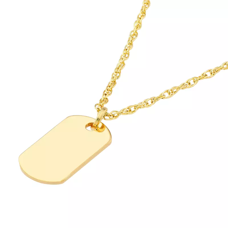 14K Yellow Gold Mini Dog Tag Gold Necklace