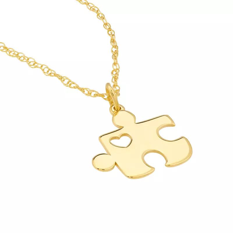 14K Yellow Gold Puzzle Piece Heart Gold Necklace