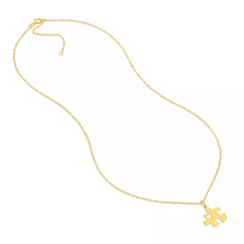 14K Yellow Gold Puzzle Piece Heart Gold Necklace