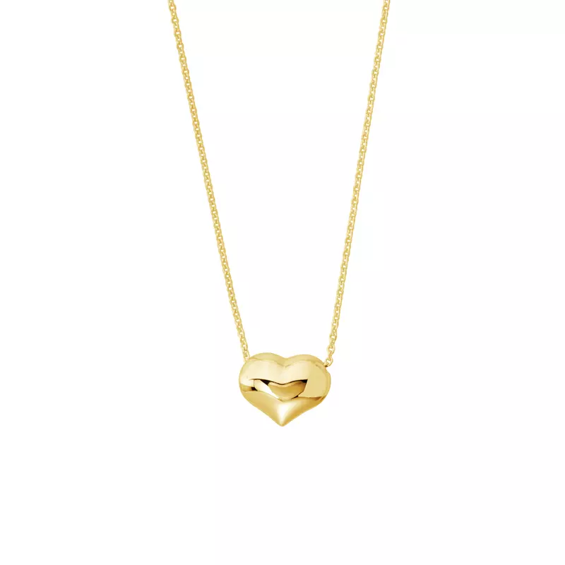 14K Yellow Gold Puffed Heart Gold Necklace
