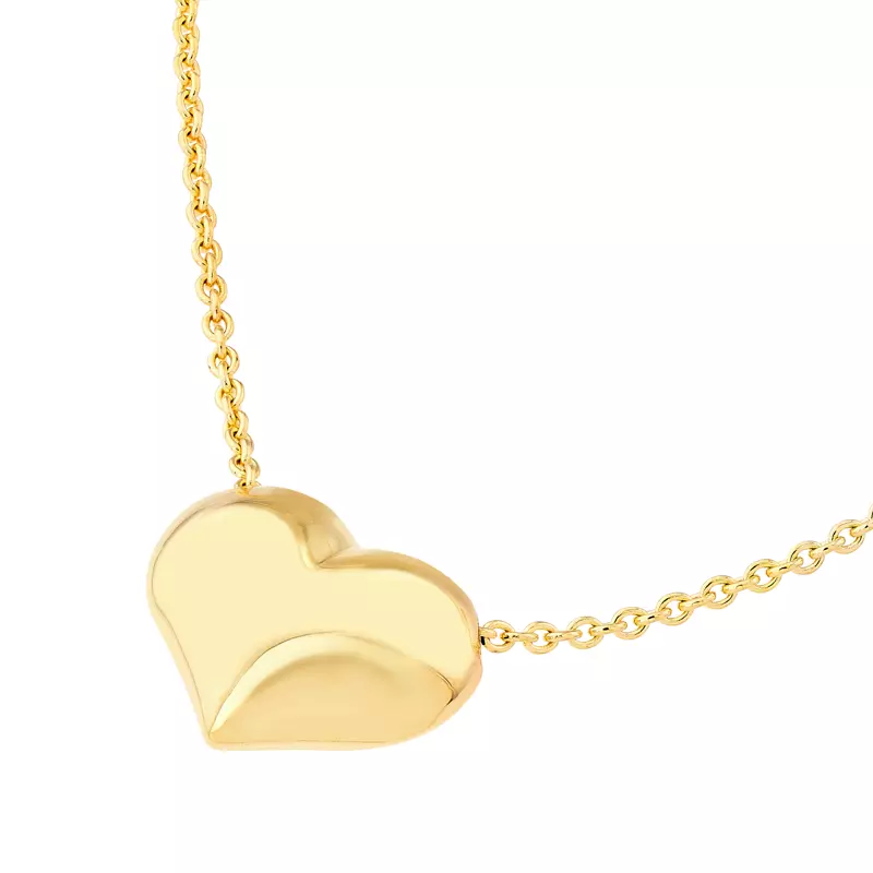 14K Yellow Gold Puffed Heart Gold Necklace