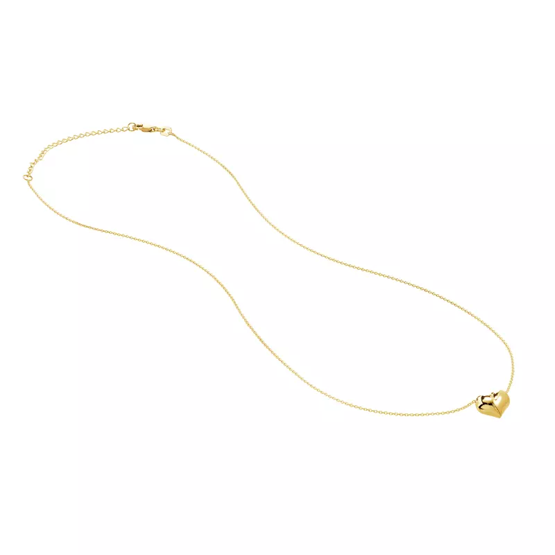 14K Yellow Gold Puffed Heart Gold Necklace