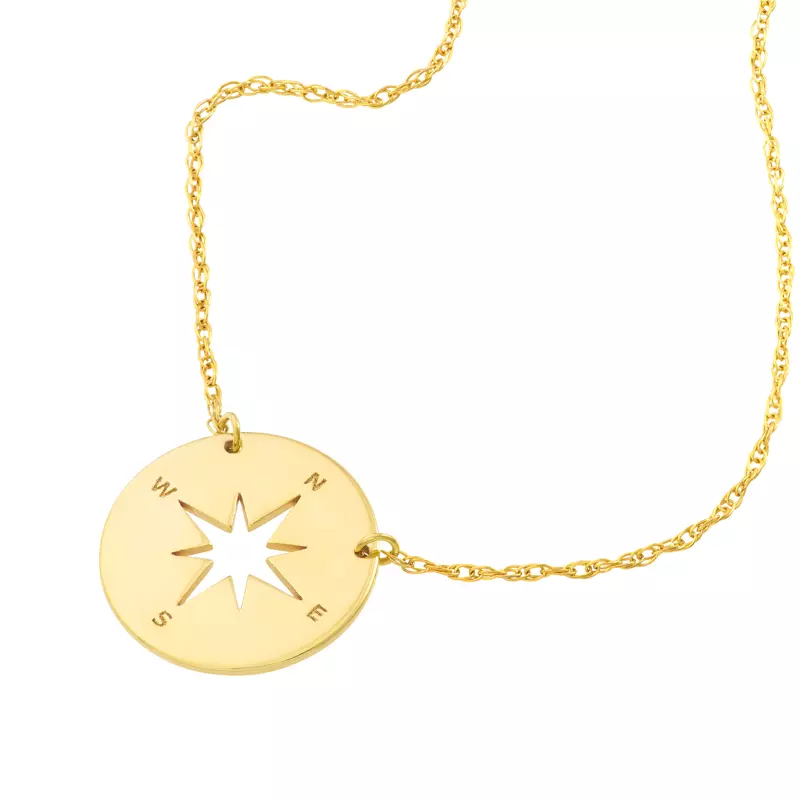 14K Yellow Gold Mini Compass Star Gold Necklace