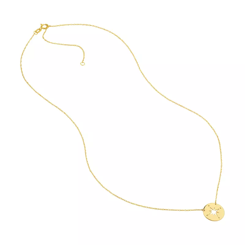 14K Yellow Gold Mini Compass Star Gold Necklace