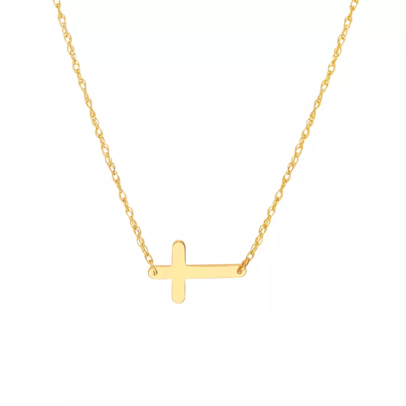 Mini Sideways Cross Gold Necklace