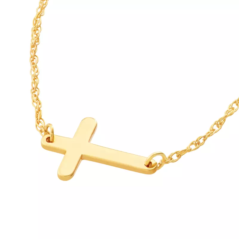 14K Yellow Gold Mini Sideways Cross Gold Necklace