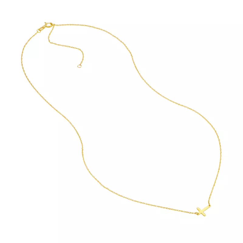 14K Yellow Gold Mini Sideways Cross Gold Necklace
