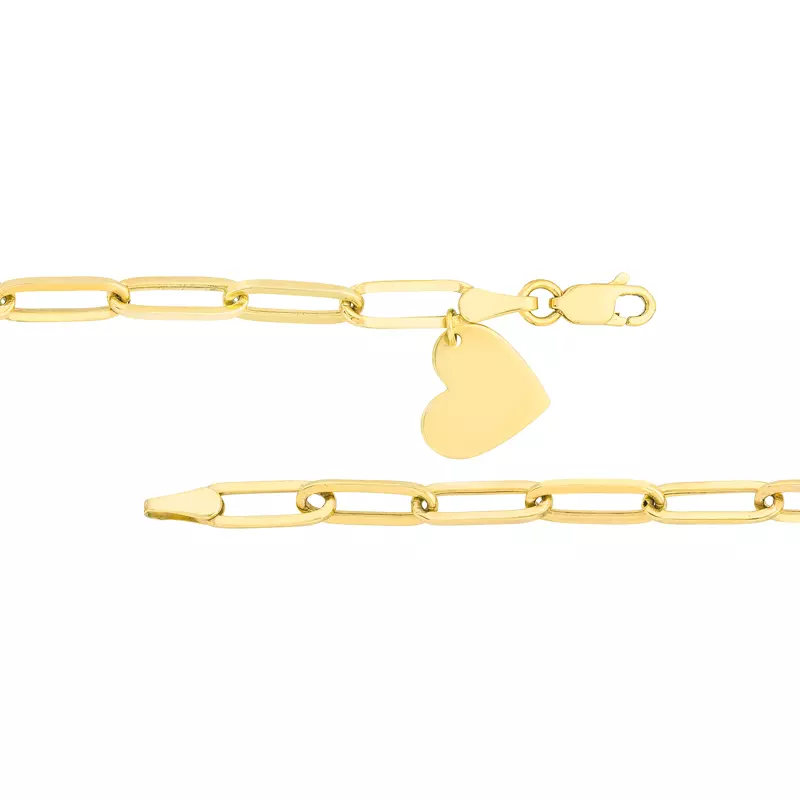 14K Yellow Gold Heart Charm Paperclip Gold Bracelet