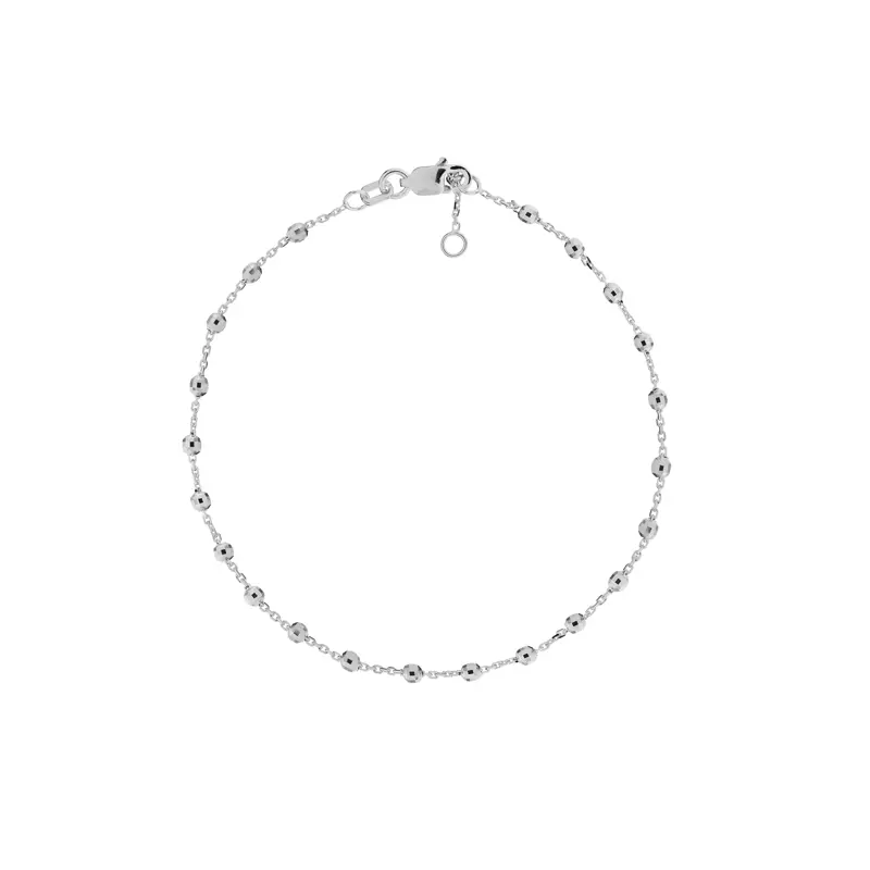 14K White Gold Faceted Bead Station Gold Bracelet