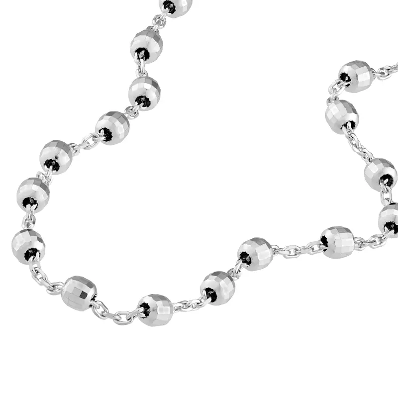 14K White Gold Faceted Bead Station Gold Bracelet