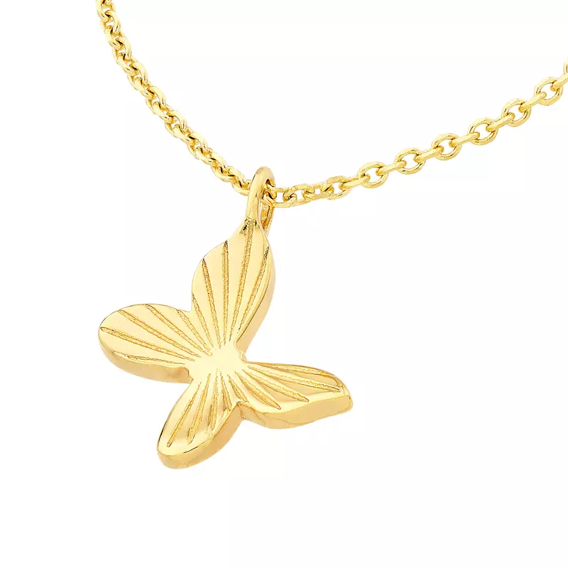 14K Yellow Gold Golden Butterfly Charm Necklace