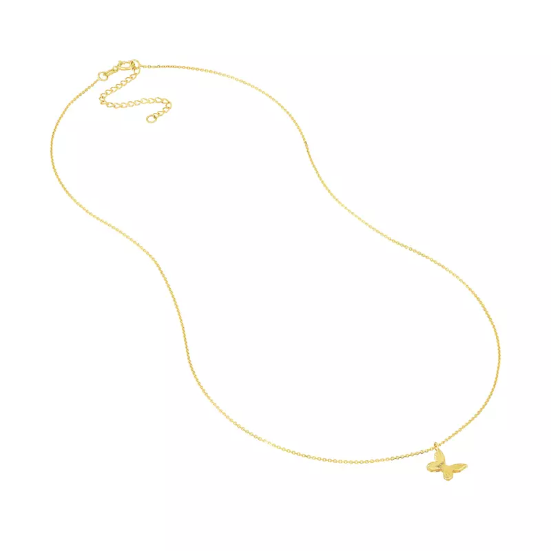14K Yellow Gold Golden Butterfly Charm Necklace
