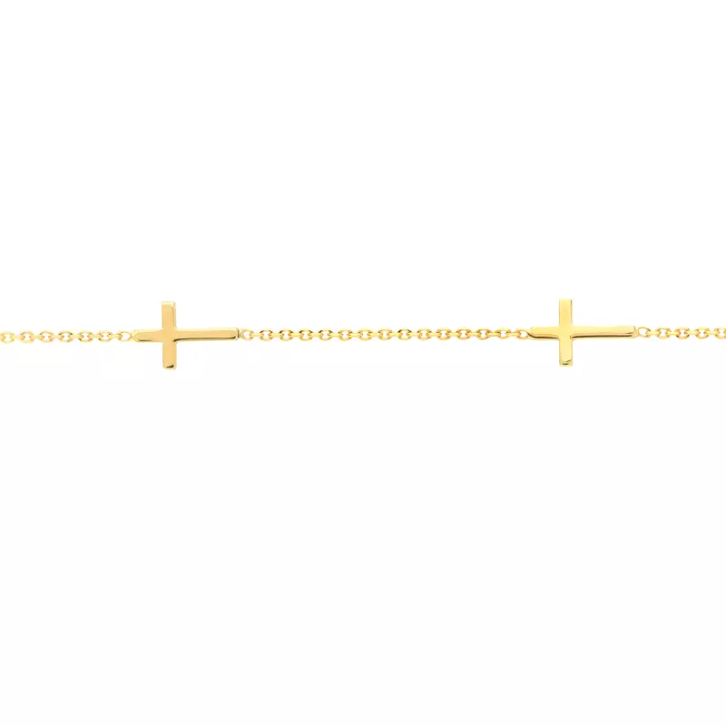 14K Yellow Gold Cross Station Gold Bracelet