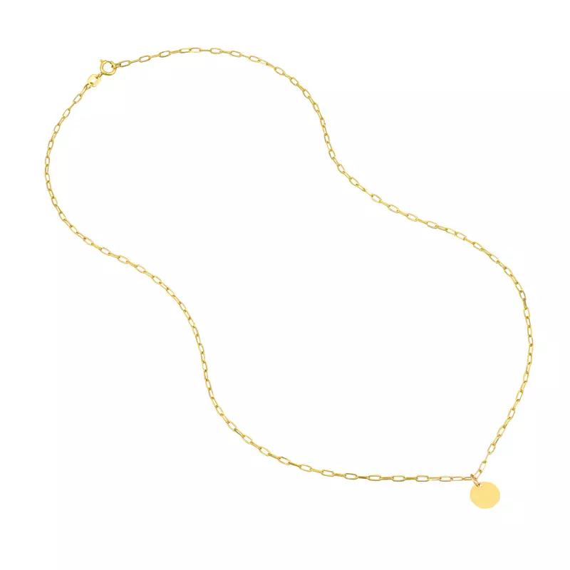 14K Yellow Gold Disc Charm Paper Clip Gold Necklace