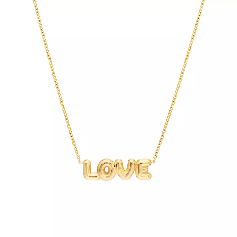 14K Yellow Gold Puffed Love Gold Necklace