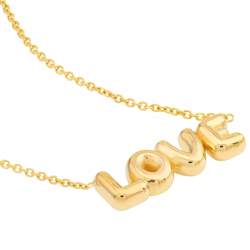 14K Yellow Gold Puffed Love Gold Necklace