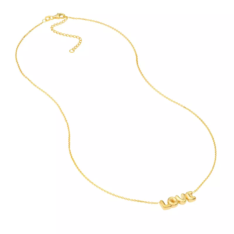 14K Yellow Gold Puffed Love Gold Necklace