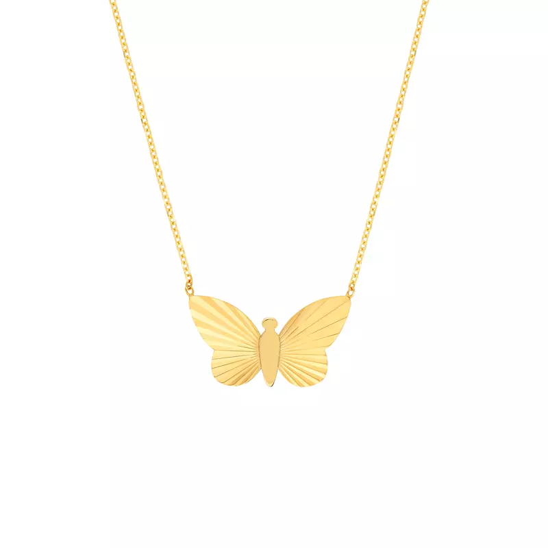 14K Yellow Gold Fluted Butterfly Gold Necklace