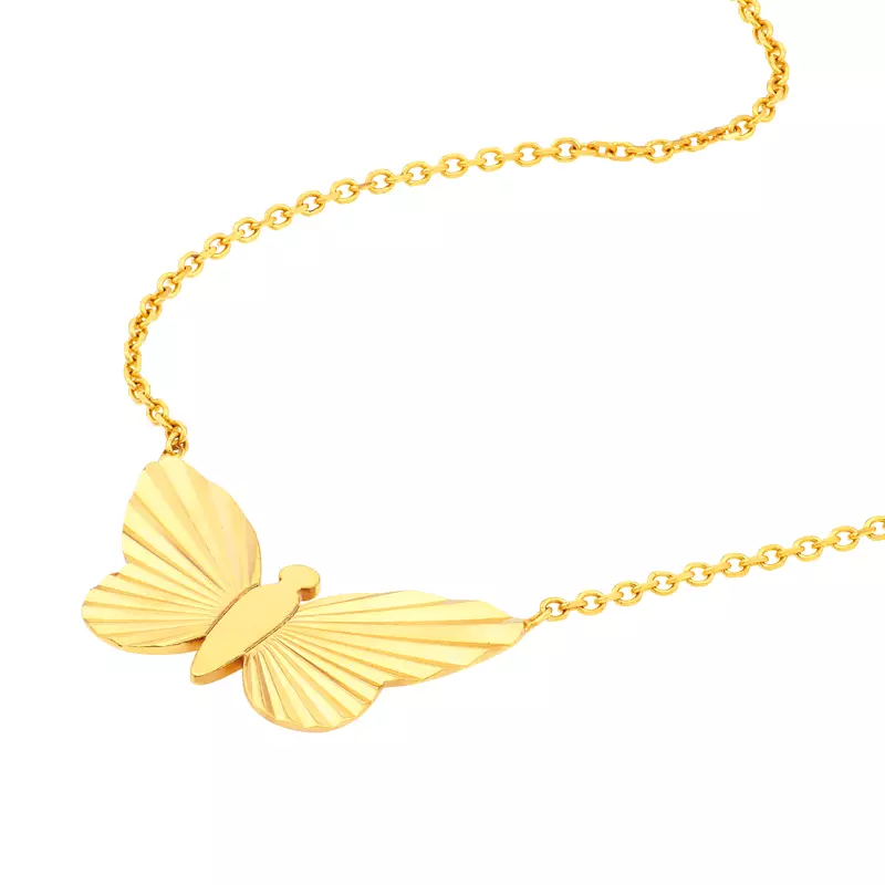 14K Yellow Gold Fluted Butterfly Gold Necklace