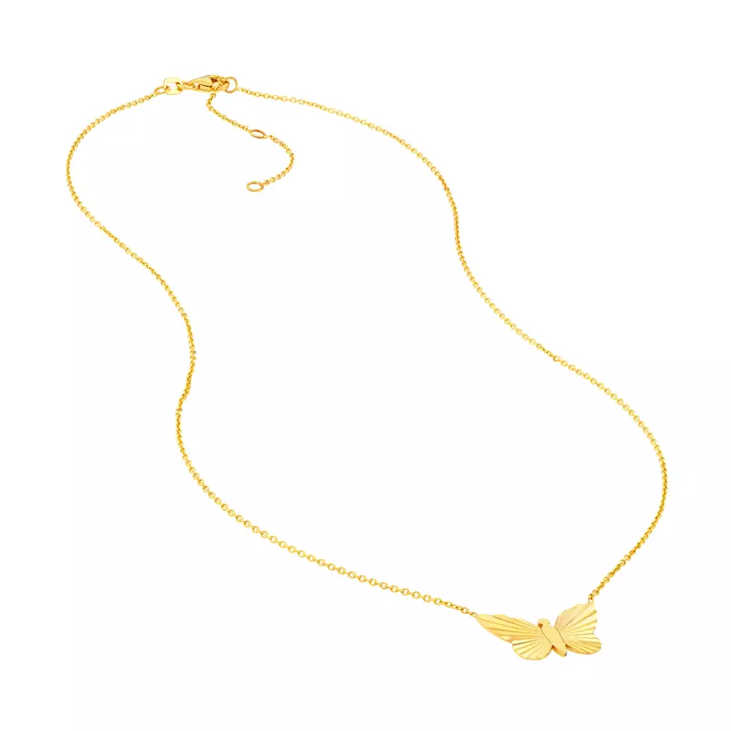14K Yellow Gold Fluted Butterfly Gold Necklace
