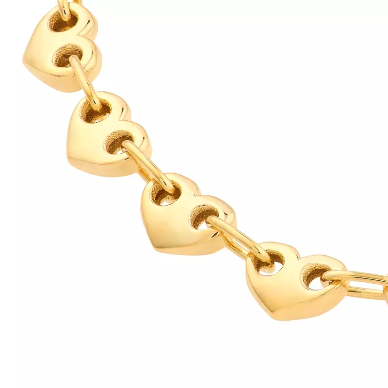 14K Yellow Gold Heart Link Gold Bracelet