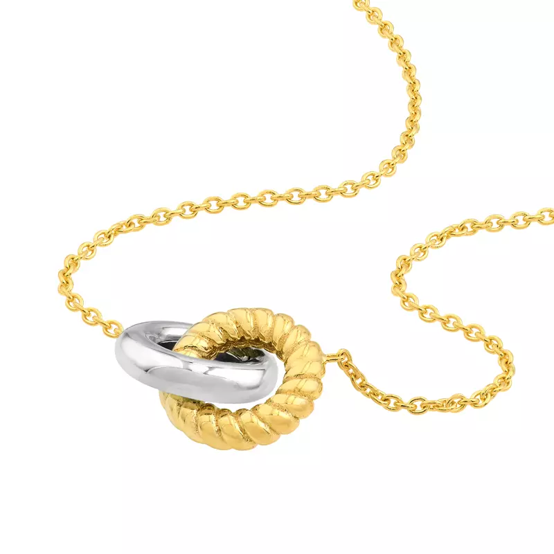 14K Yellow Gold Interlocking Two-Tone Circle Necklace