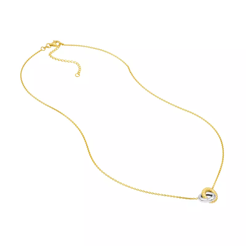 14K Yellow Gold Interlocking Two-Tone Circle Necklace
