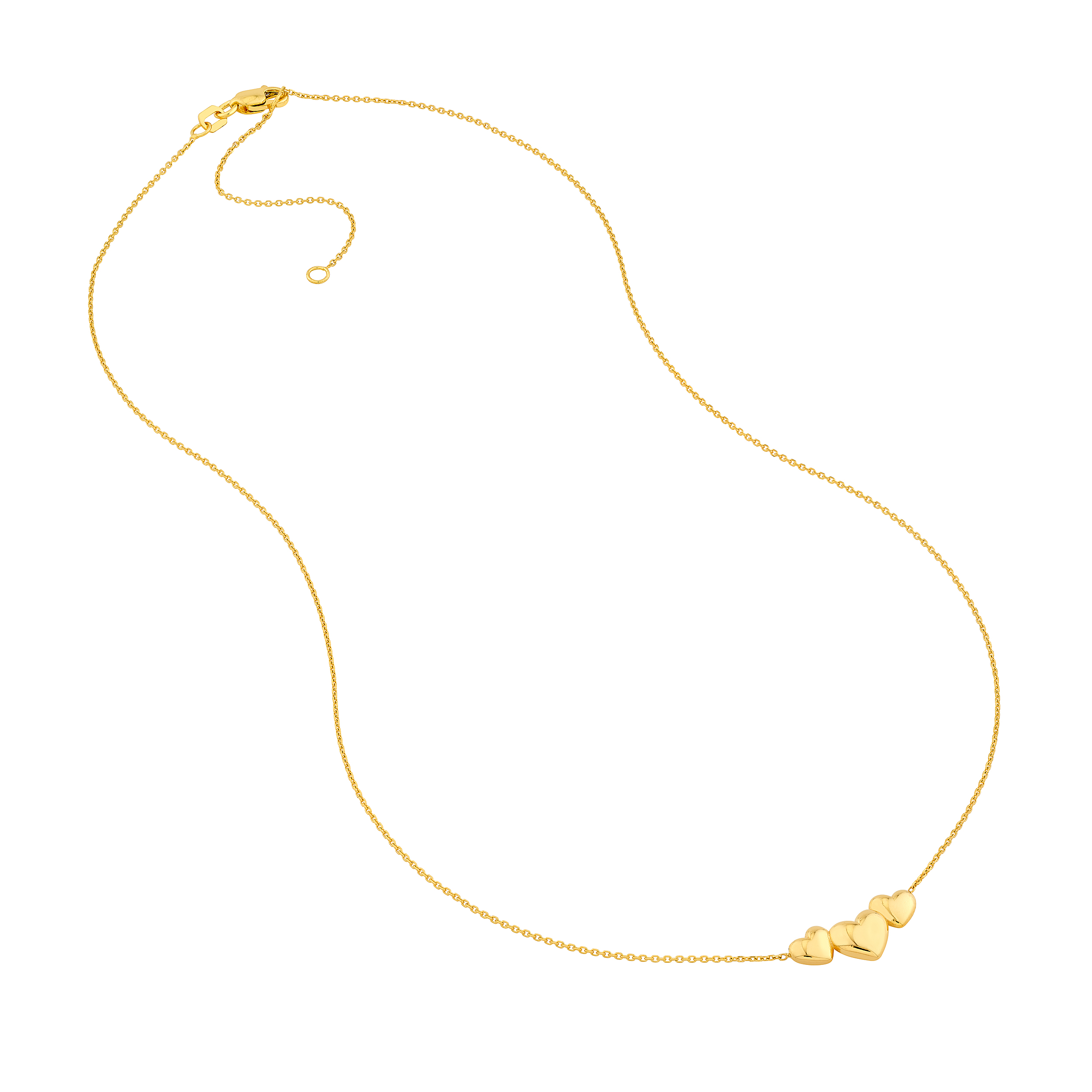 14K Yellow Gold Triple Puffed Heart Gold Necklace
