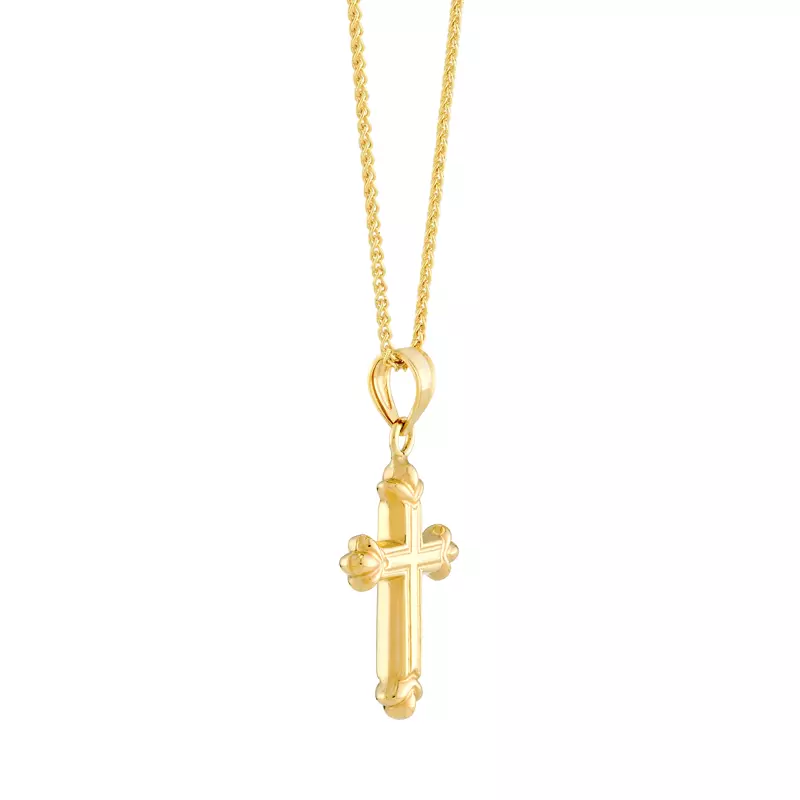 14K Yellow Gold Fleur-de-Lis Cross Gold Necklace