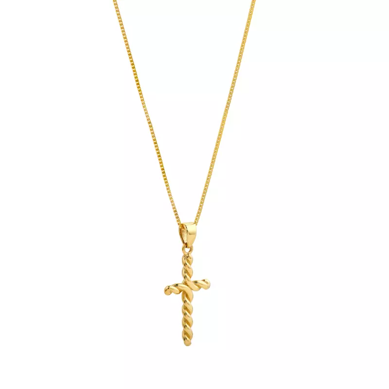 14K Yellow Gold Rope Cross Gold Necklace