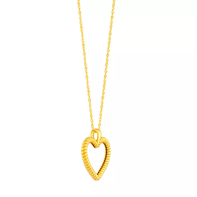 14K Yellow Gold Rope Open Heart Gold Necklace