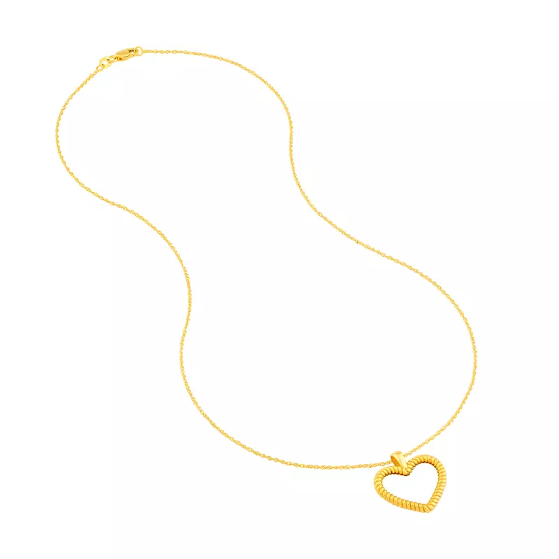 14K Yellow Gold Rope Open Heart Gold Necklace