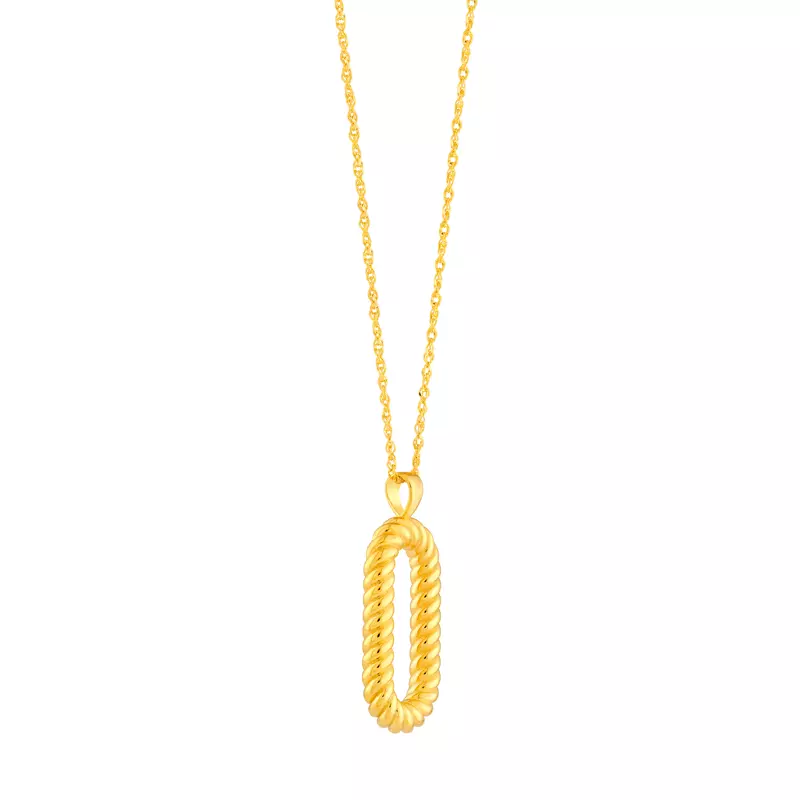 14K Yellow Gold Rope Oval Gold Necklace