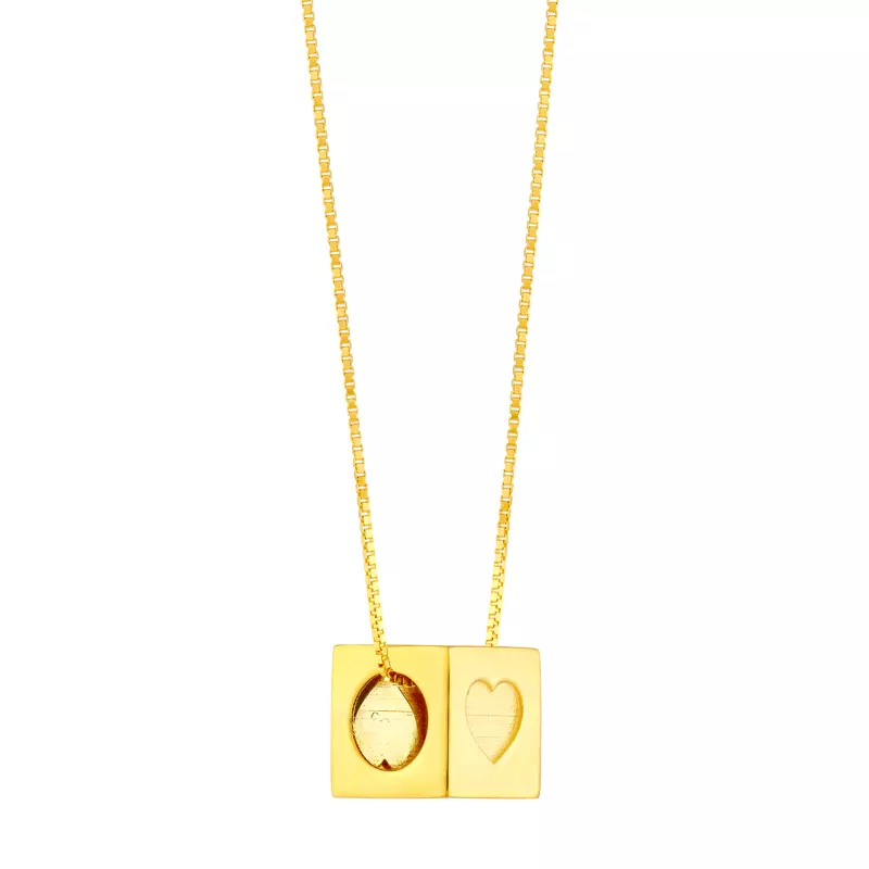 14K Yellow Gold Heart Cube Gold Necklace