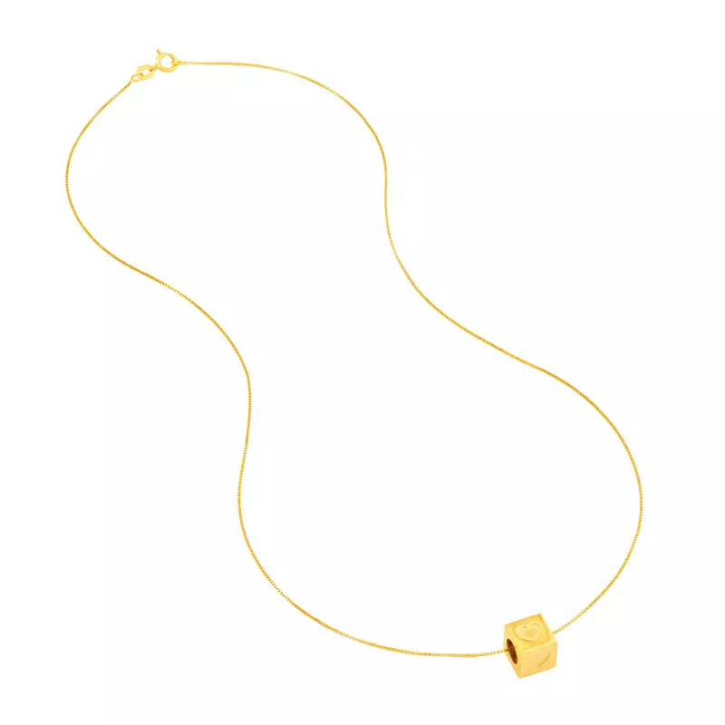 14K Yellow Gold Heart Cube Gold Necklace